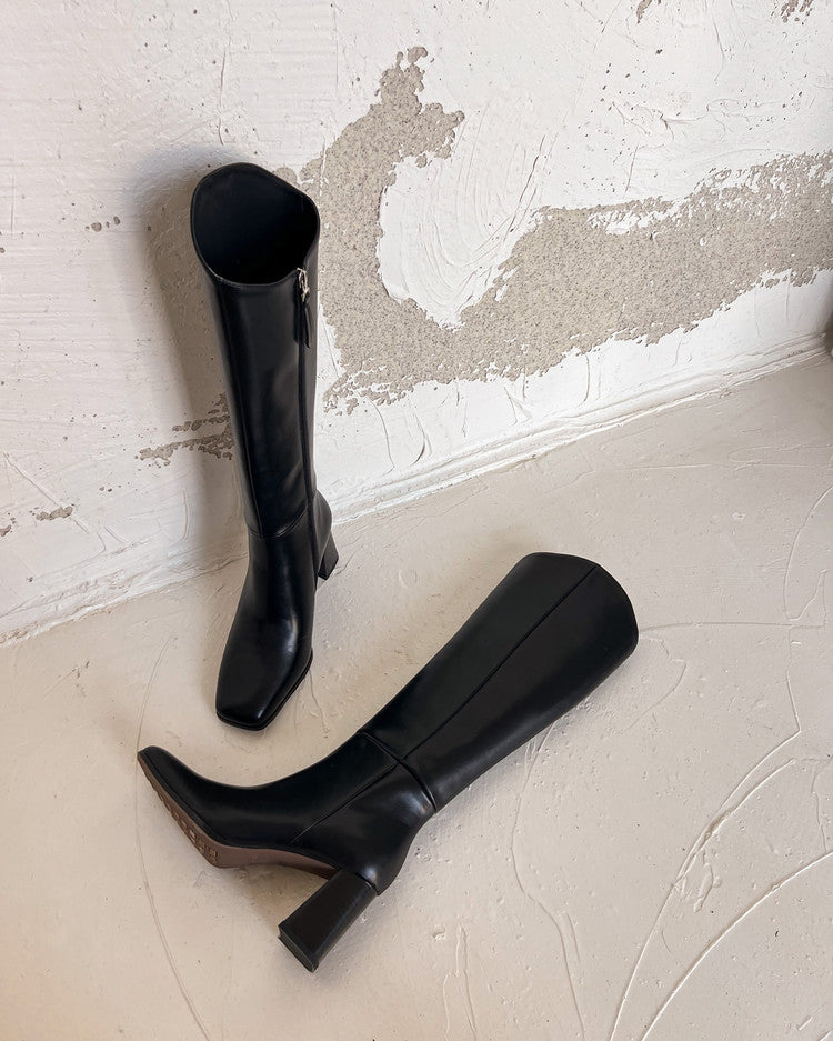 Karin Luna In Stock Spot Goods  Chunky Heel Side Zipper Riding Boots