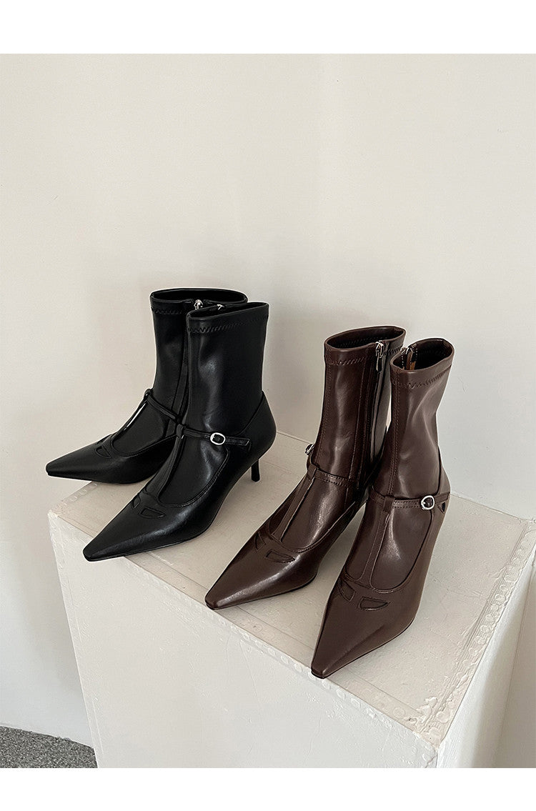 Karin Luna In Stock Spot Goods Elegant Stiletto Pointed Toe Side Zipper Short Boots