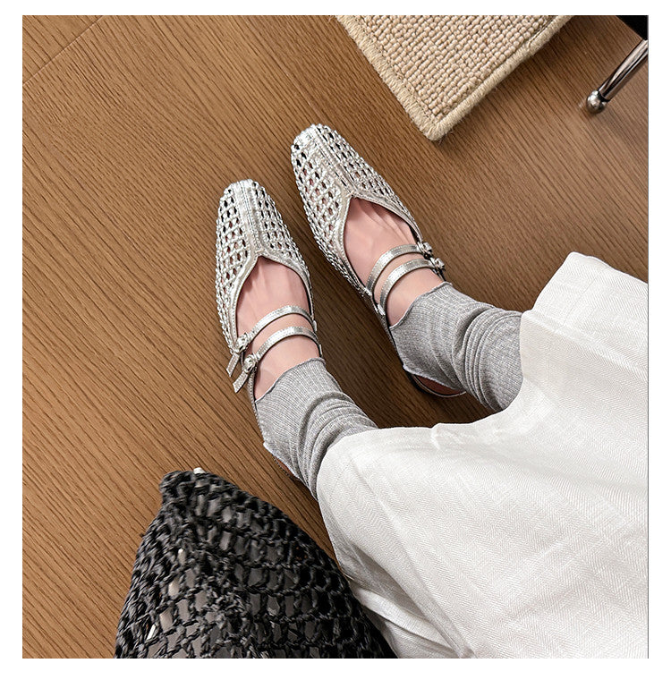 Karin Luna In Stock Spot Goods Hollow Woven One-Strap Closed-Toe Slippers