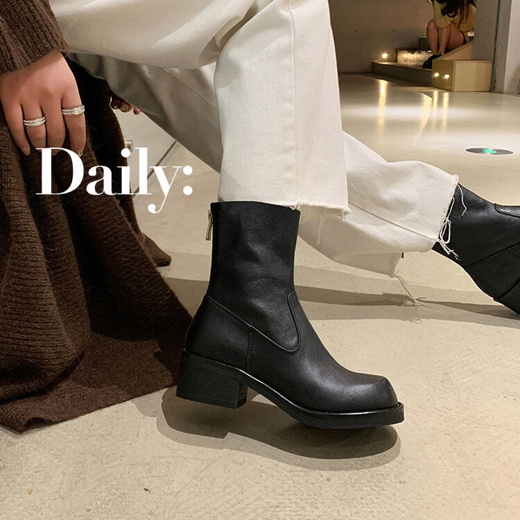 Karin Luna In Stock Spot Goods  Full-grain leather inside and out   Minimalist Texture  Round Toe Flat Bottom Basic Short Boots