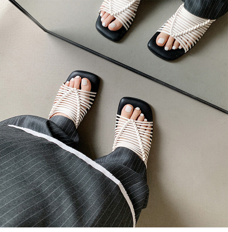 Karin Luna In Stock Spot Goods  Resort Style Handwoven Flat Sole Slippers