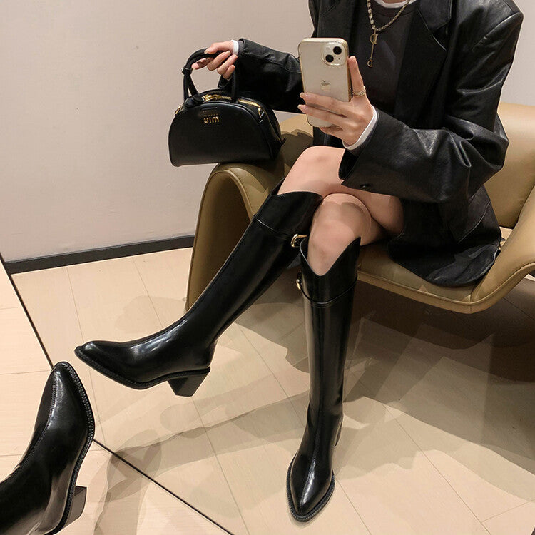 Karin Luna Bestseller  Popular Understood everything  Basic Elegant Outfit Pointed Toe Chunky Heel Full Cowhide I Am A Knight Boots
