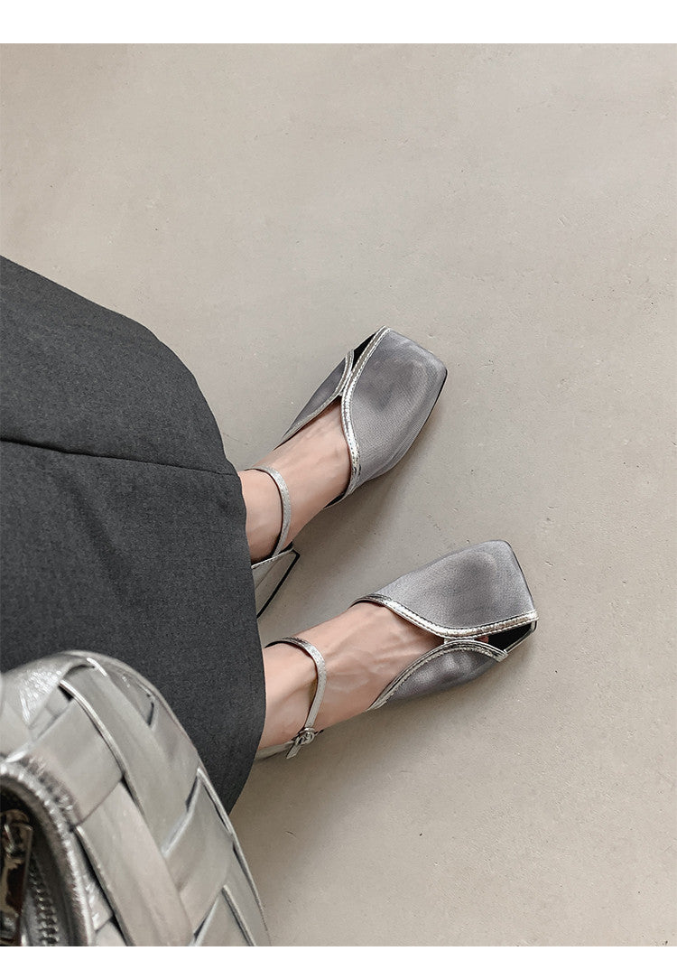 Karin Luna In Stock In Stock  Internet Celebrity Style Square Toe Mesh Chunky Heel Sandals