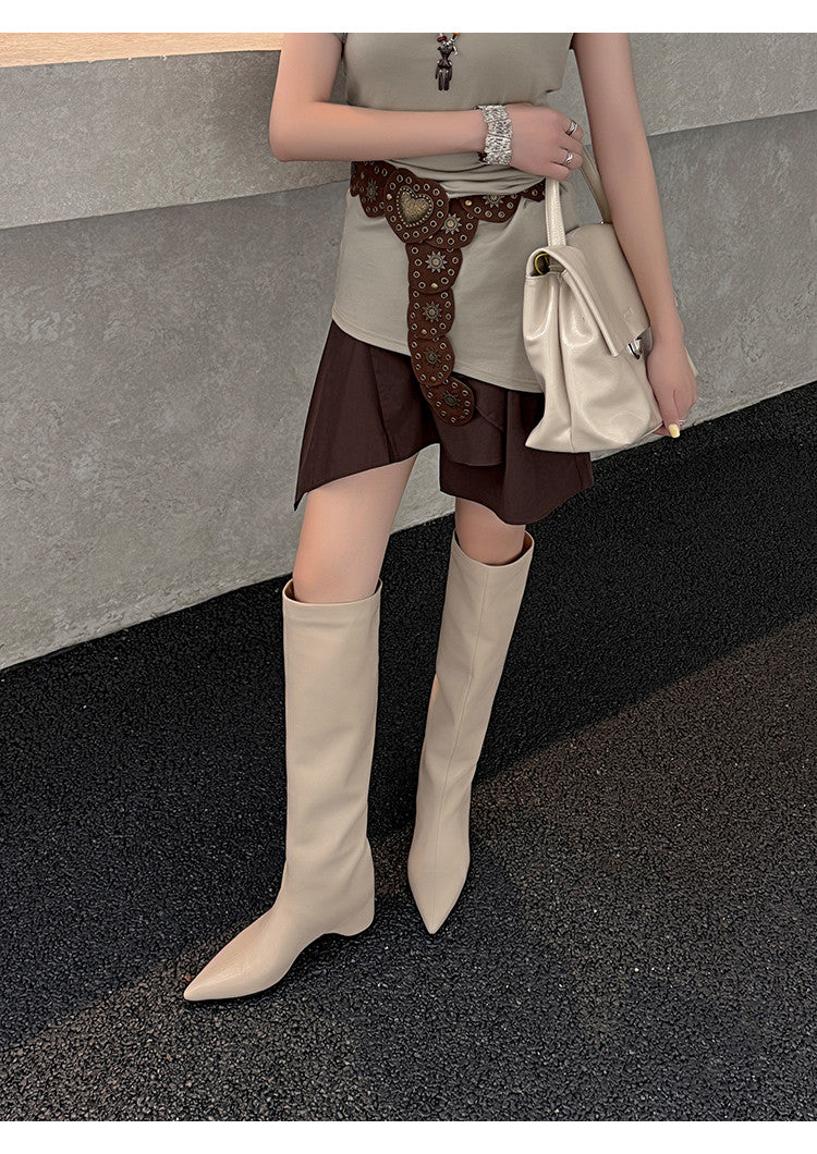 Karin Luna Hot-Selling Internal Height Increase Pointed Toe Straight-Leg Hot-Selling Long Boots