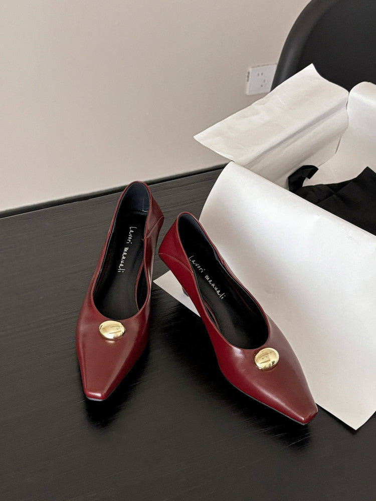 Karin Luna In Stock In Stock ~Basic Versatile French Style Small Square Toe Shallow Mouth Single Shoes