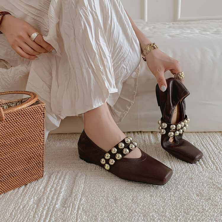 Karin Luna In Stock Spot Goods  Pig Nose Metal Strap Super Soft Granny Full Leather Mary Jane Shoes