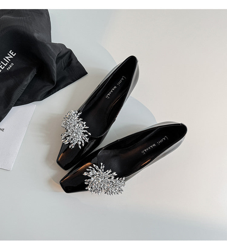 Karin Luna In Stock Spot Goods Exquisite Fireworks Buckle Small Square Toe Chunky Heel Commuter Shoes