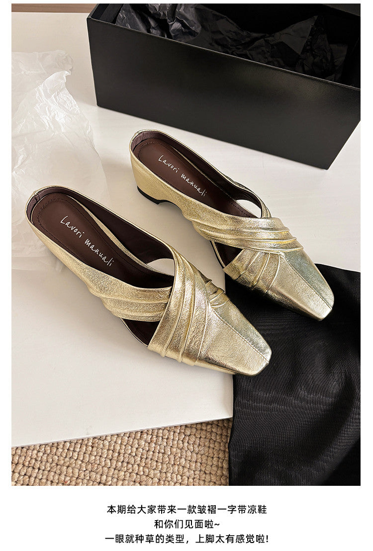 Karin Luna In Stock In Stock Basic Elegant Fairy Style Small Square Toe Sheepskin Slippers
