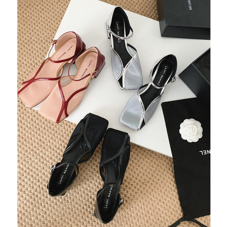 Karin Luna In Stock In Stock  Internet Celebrity Style Square Toe Mesh Chunky Heel Sandals