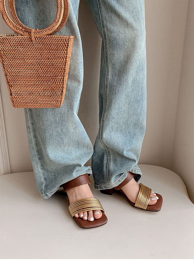 Karin Luna In Stock In Stock Minimalist Style Square-Toed Elegant Slippers