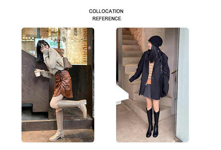 Karin Luna In Stock  Cowhide Niche Versatile Style Knight Boots