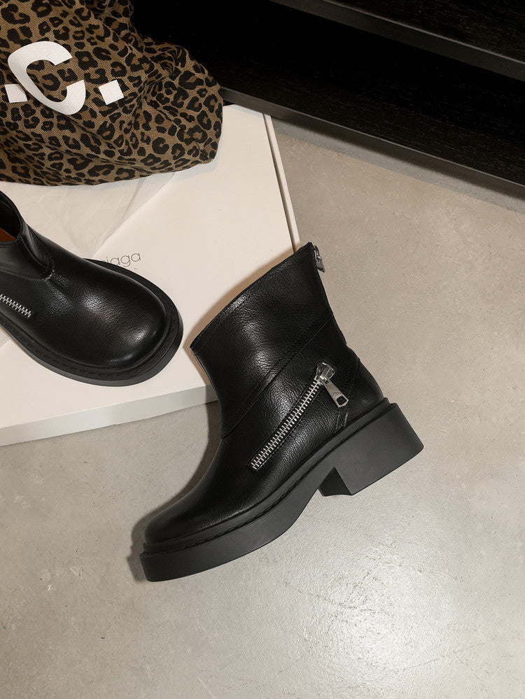 Karin Luna Niche Diagonal Zipper Basic Thick Sole Short Boots