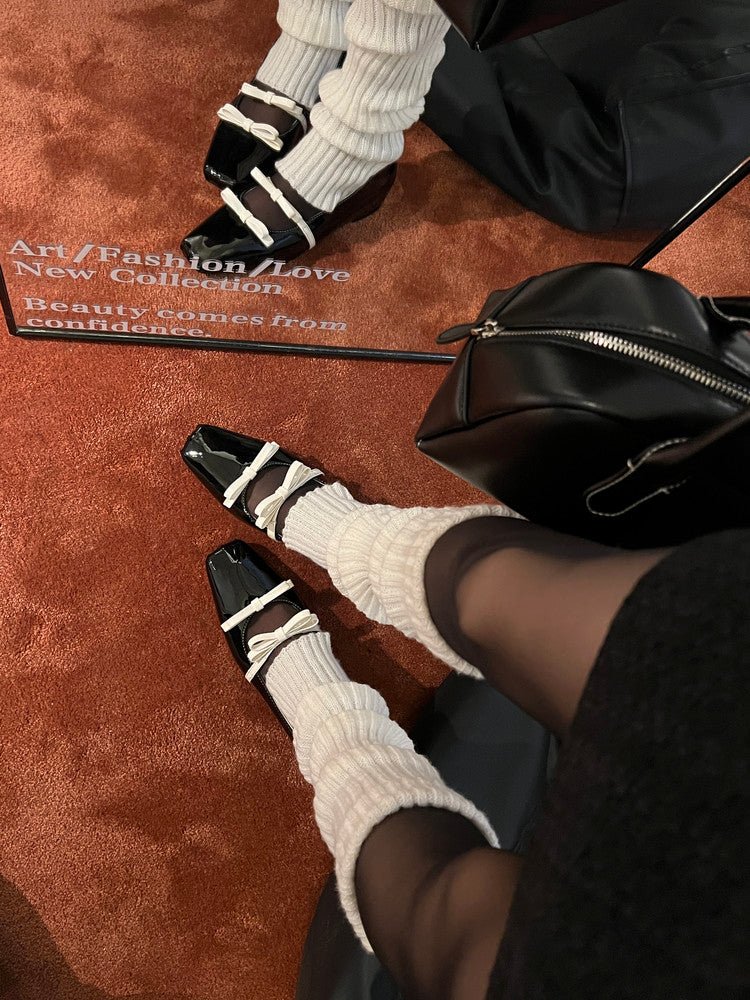 Karin Luna In Stock Spot Goods  Hot-Selling Element Bowknot Square-Toe Color-Block Height-Increasing Flats