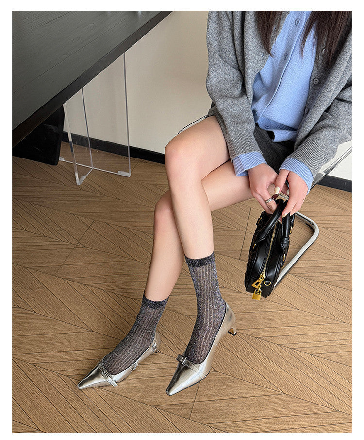Karin Luna In Stock In Stock Retro Belt Buckle Small Square Toe Chunky Heel Single Shoes