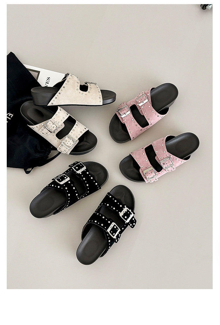 Karin Luna In Stock Spot Goods Casual Thick-Soled Belt Buckle Slippers