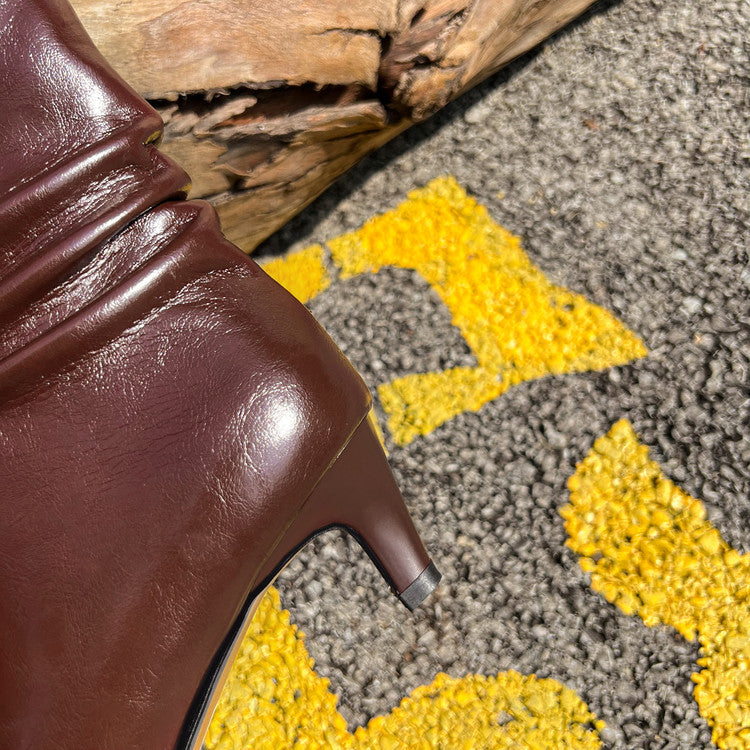 Karin Luna In Stock Spot Goods  Retro Wrinkled Small Square Toe Short Boots