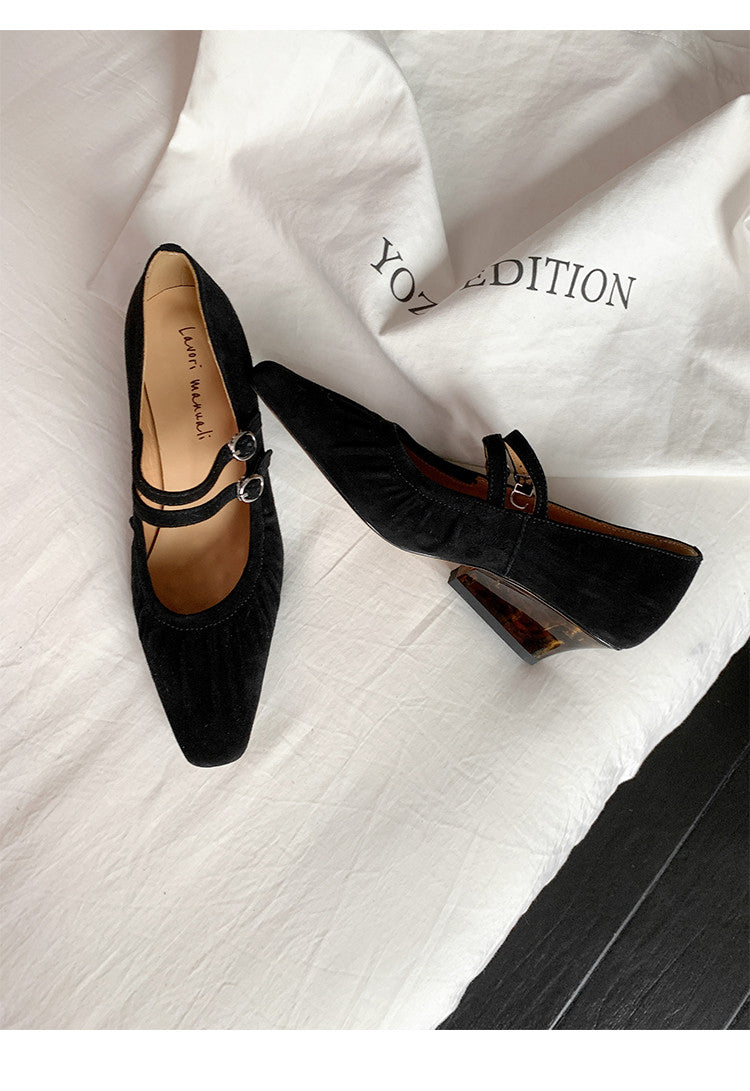 Karin Luna Full Leather Inside and Out Popular Element Amber Heel Elegant French Style Single Shoes