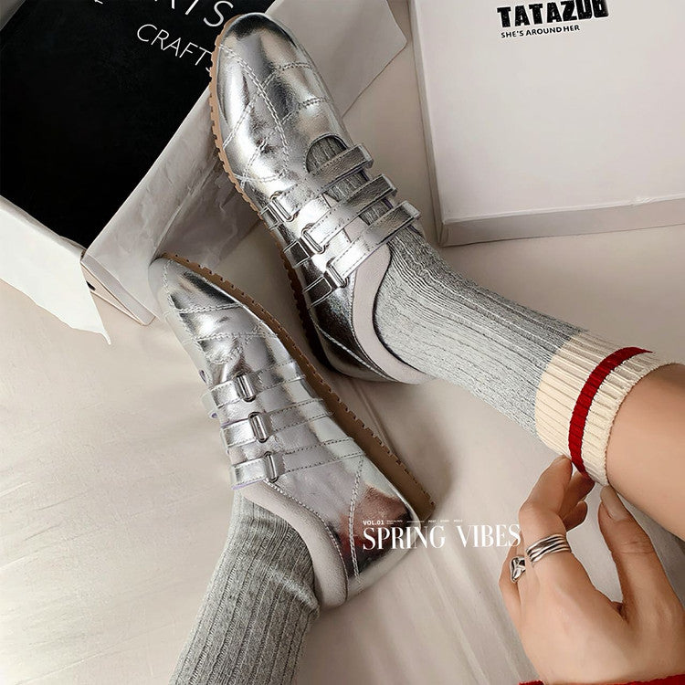 Karin Luna Casual Shoes Series~  In Stock In Stock Magic Tape Round Toe Internal Height Increase Single Strap Flats