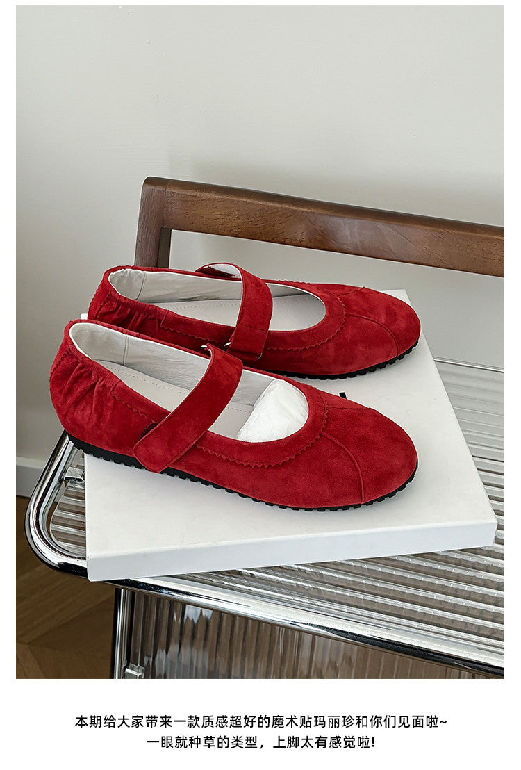 Karin Luna Casual Shoes Series~  In Stock In Stock Magic Tape Round Toe Internal Height Increase Single Strap Flats