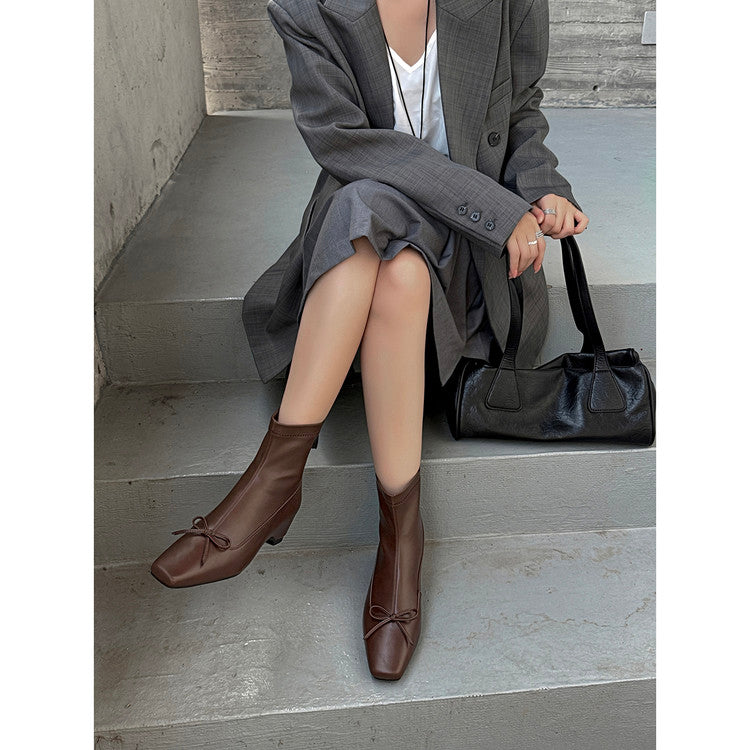 Karin Luna French Style Square Toe Bowknot Hidden Wedge Slim Boots