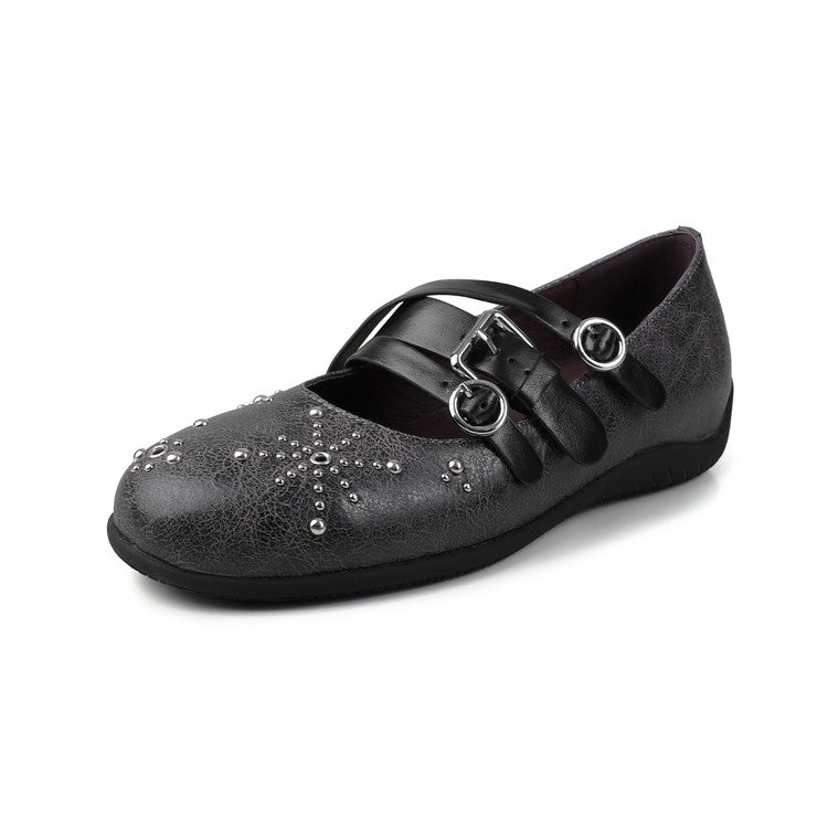 Karin Luna In Stock Spot Goods Studded Rivet Hidden Wedge Mary Jane Shoes