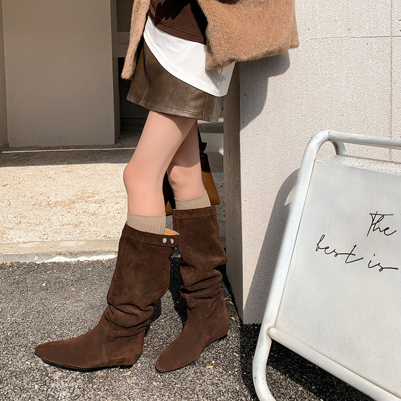 Karin Luna In Stock Spot Goods  Bestselling Suede Leather Sold Out Fast: Pile of Matte Inner Height-Increasing Western Boots