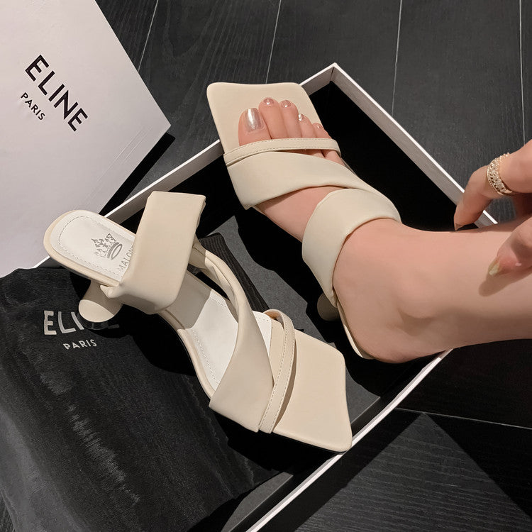 Karin Luna Best-selling in stock Minimalist Style  All-Matching Irregular Ultra-Soft Strap Square Toe High Heels