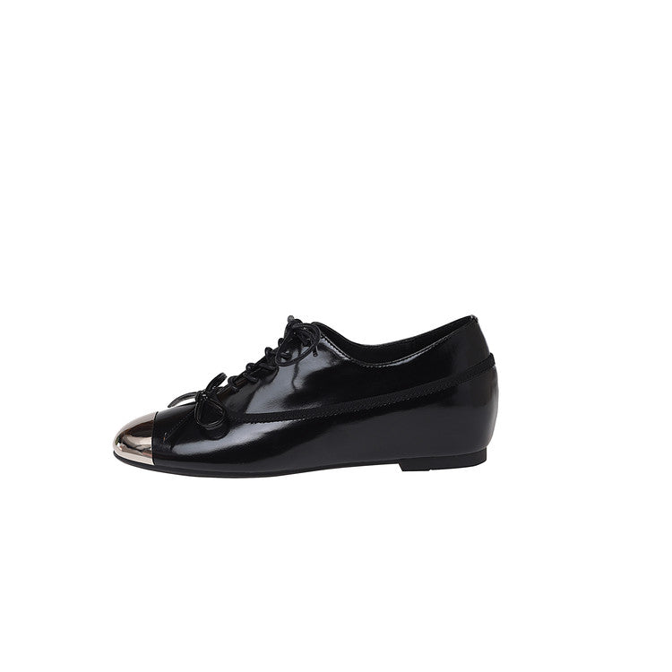 Karin Luna In Stock Spot Goods  Casual Lace-Up Metal Toe Bow Deep Mouth Single Shoes