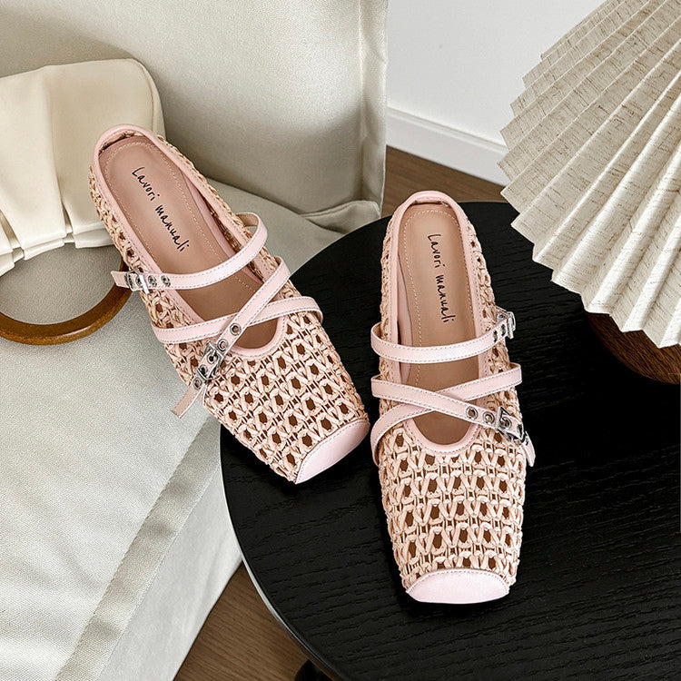 Karin Luna In Stock Spot Goods  Hot-Selling Square-Toe Woven Pig Nose Closed-Toe Slippers