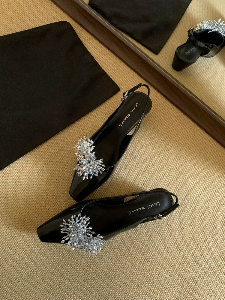Karin Luna Brilliant Fireworks~Elegant Square-Toed Closed-Toe Chunky Heel Sandals