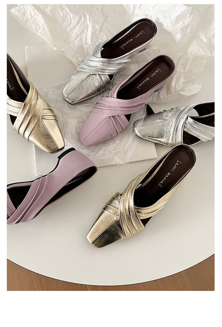 Karin Luna In Stock In Stock Basic Elegant Fairy Style Small Square Toe Sheepskin Slippers