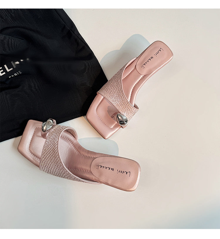Karin Luna Fish Skin Series~Minimalist Square Toe Popular Irregular Heel Slippers
