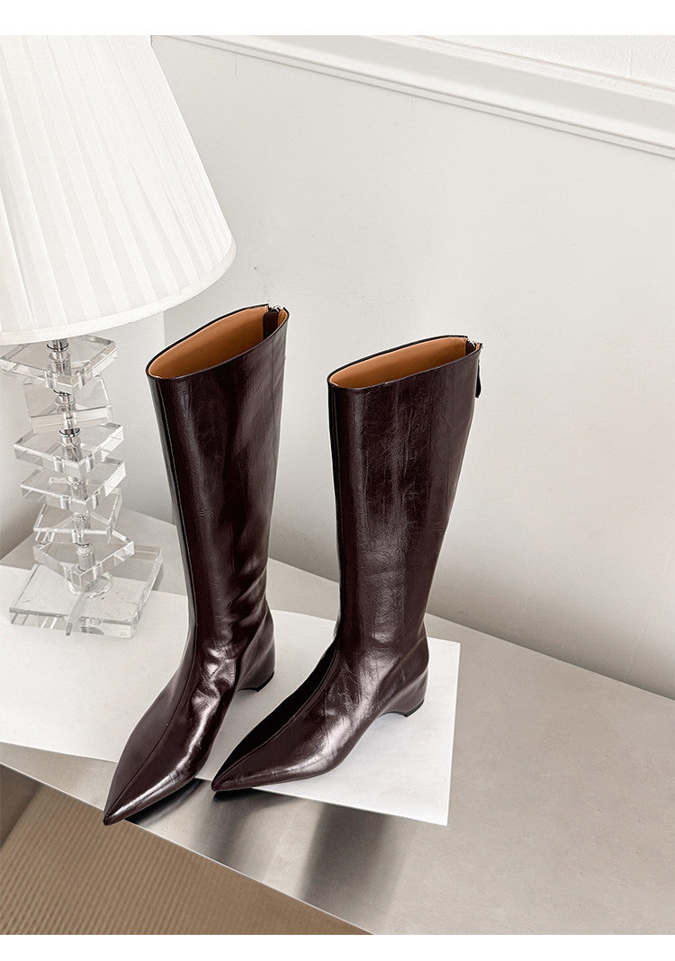 Karin Luna Elegant Style Pointed Toe Internal Height Increase Long Boots