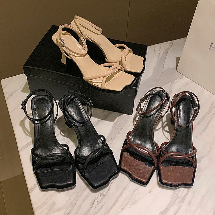 Karin Luna Classic Style  In stock  Basic Versatile Cross Strap High Heel Sandals