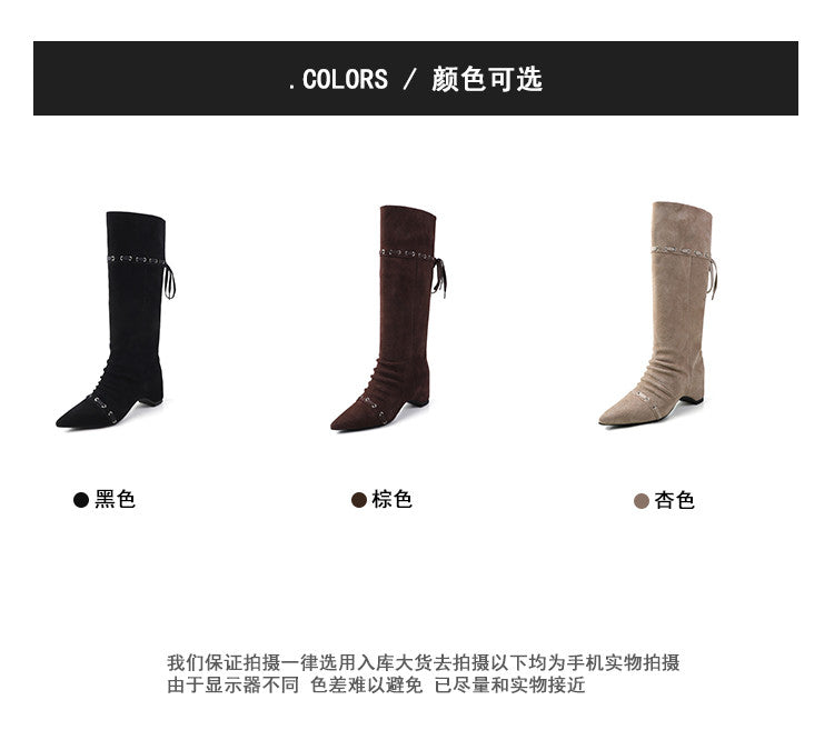 Karin Luna Elegant Style  Pointed Toe Pleated Hidden Wedge Western Boots