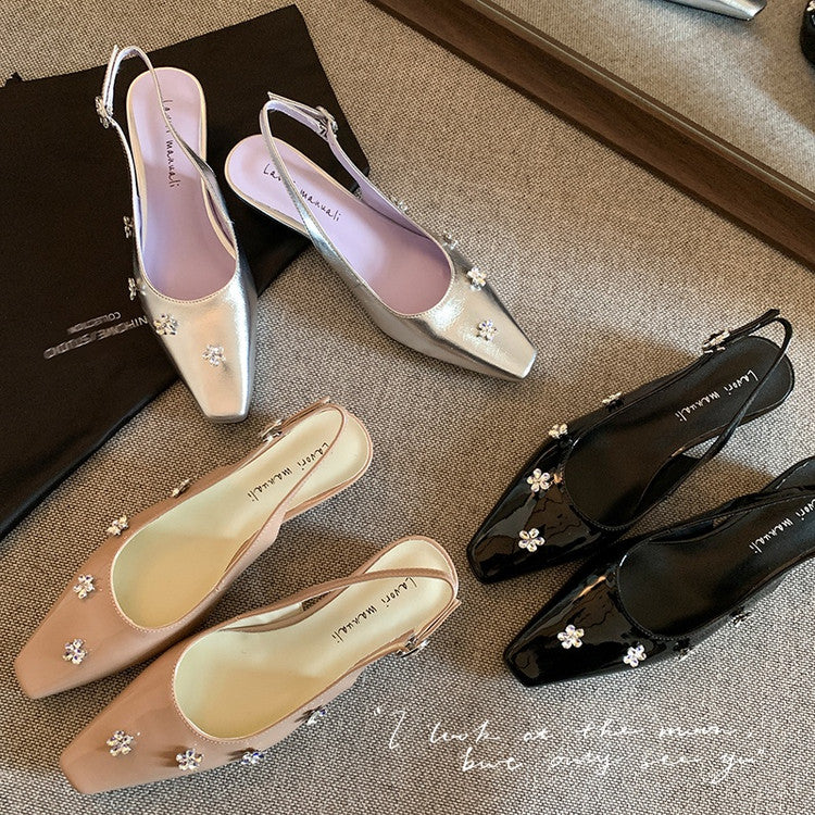 Karin Luna In Stock  Spot Goods  Rhinestone Small Square Toe Closed-Toe Sandals