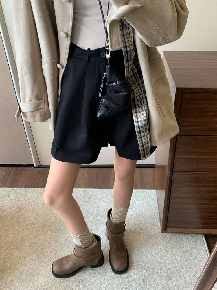 Karin Luna In Stock Spot Goods Versatile Basic Round Toe Belt Buckle Thick Sole Tube Boots