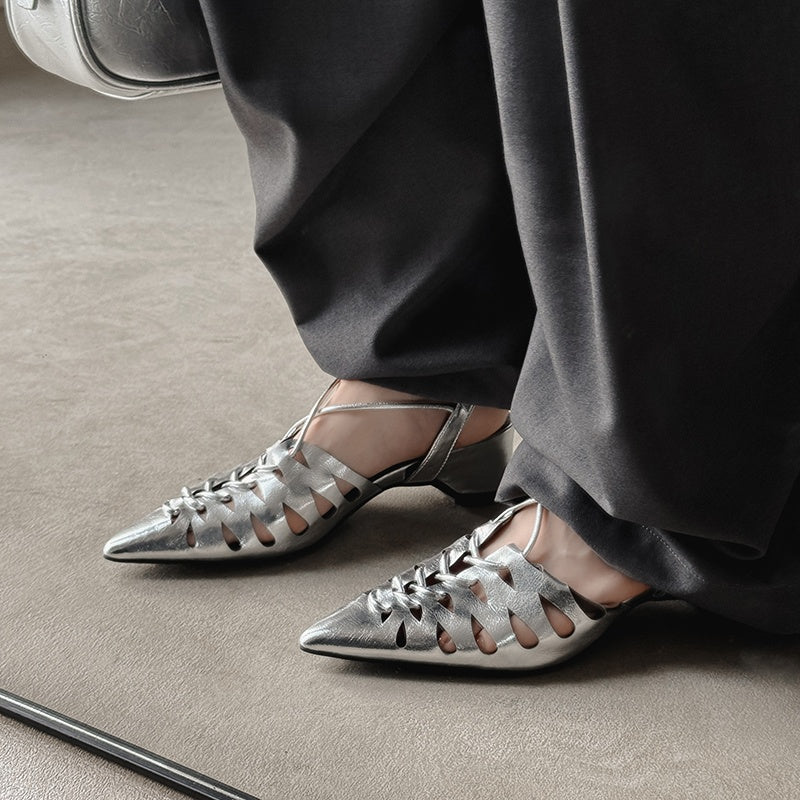 Karin Luna Braided Style ~Cross-woven Pointed Toe Closed-toe Sandals