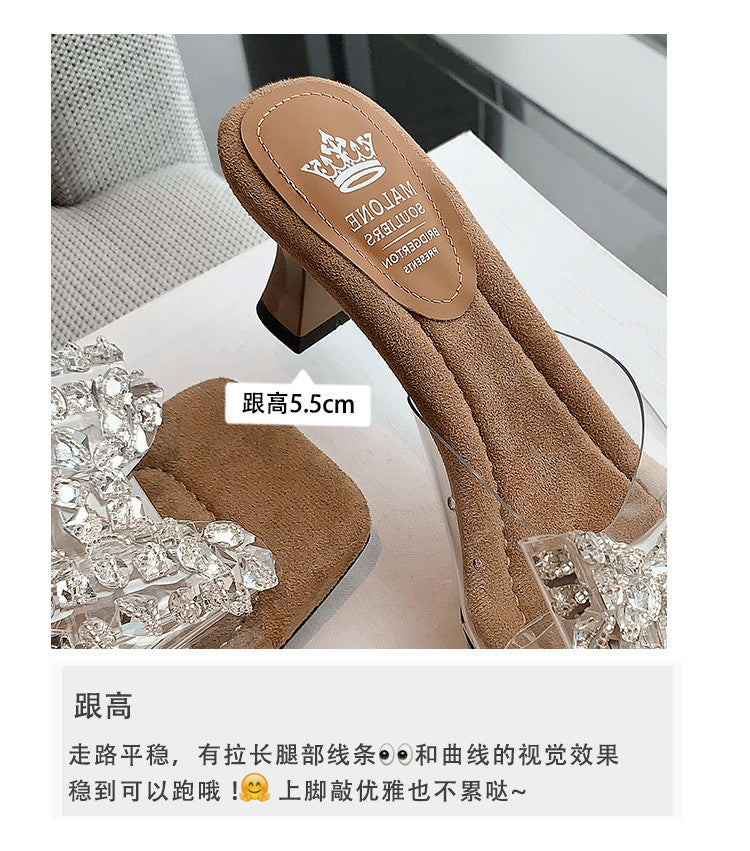 Karin Luna In Stock In Stock Transparent Bow Square Toe Suede Open Toe Sandals