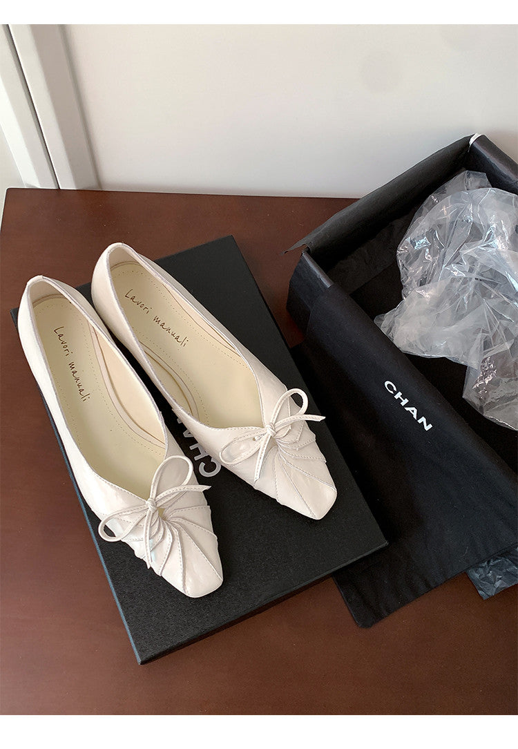 Karin Luna French Style Wrinkled Square Toe Height-Increasing Flats