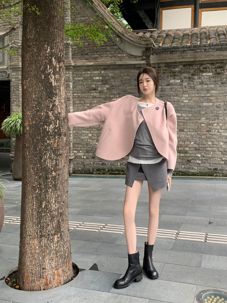 Karin Luna In Stock Spot Goods  Full-grain leather inside and out   Minimalist Texture  Round Toe Flat Bottom Basic Short Boots