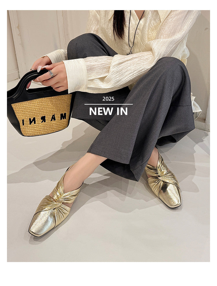 Karin Luna French Retro Wrinkled Small Square Toe Elegant Closed-Toe Sandals