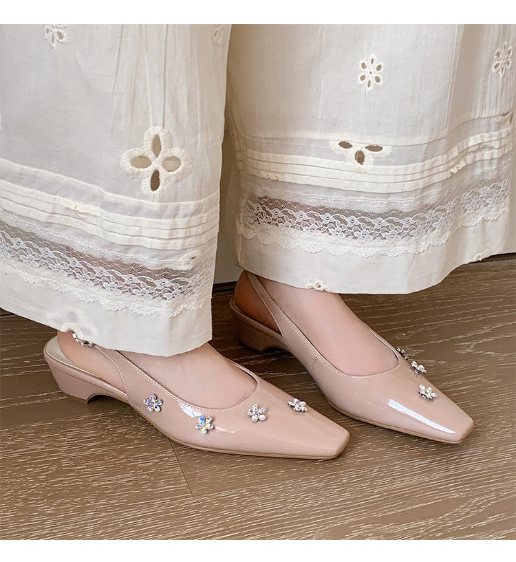Karin Luna In Stock  Spot Goods  Rhinestone Small Square Toe Closed-Toe Sandals