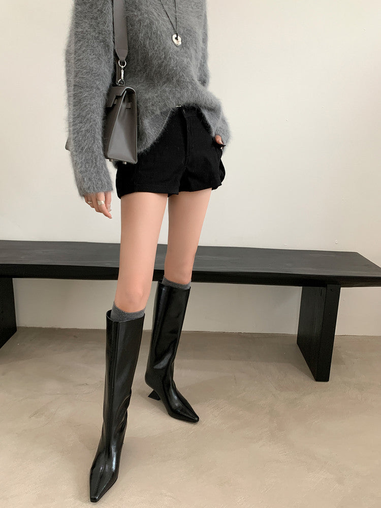 Karin Luna European and American Style Unisex Square-Toed Long Boots