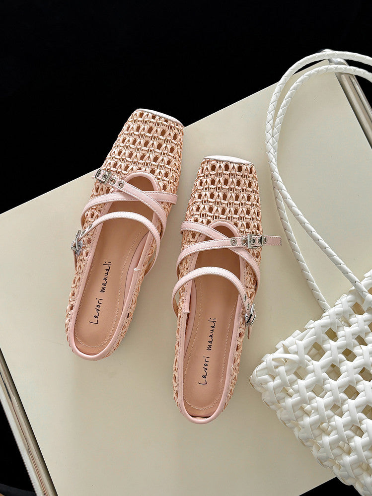 Karin Luna In Stock Spot Goods  Hot-Selling Square-Toe Woven Pig Nose Closed-Toe Slippers