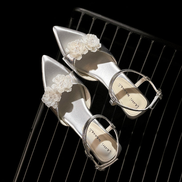 Karin Luna In Stock Spot Goods  Classic Camellia Pointed Toe Elegant Irregular Heel Sandals