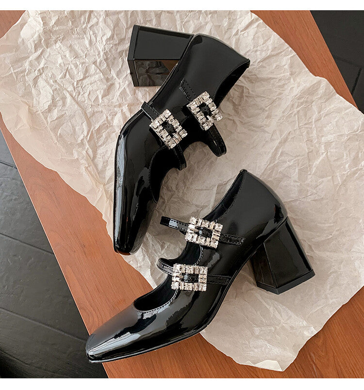 Karin Luna In Stock In stock   The heroine Ao~Square Toe High Heel One Strap Popular Rhinestone Mary Jane Shoes
