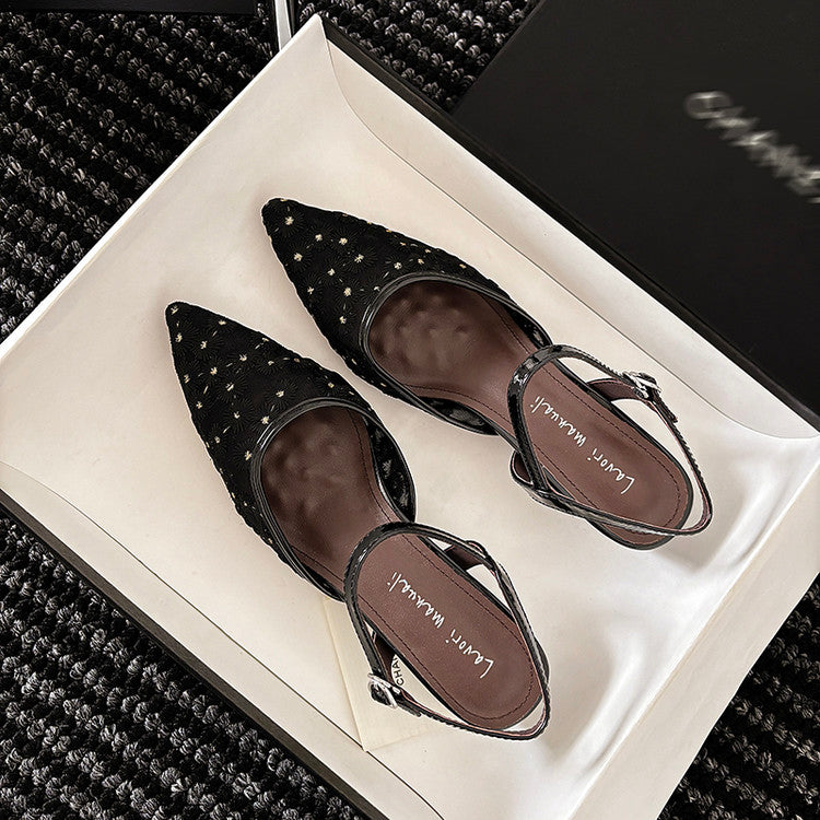 Karin Luna In Stock Spot Goods Embroidered Daisy Sheepskin Mesh Elegant Closed-Toe Slippers