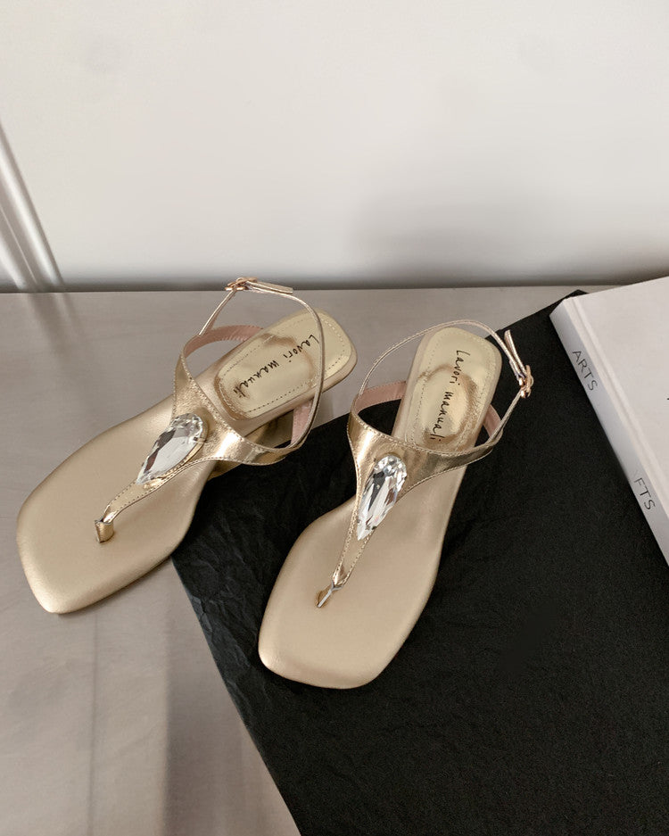 Karin Luna Bestseller Element Square Toe Irregular Heel Super Stable Toe Clip Sandals