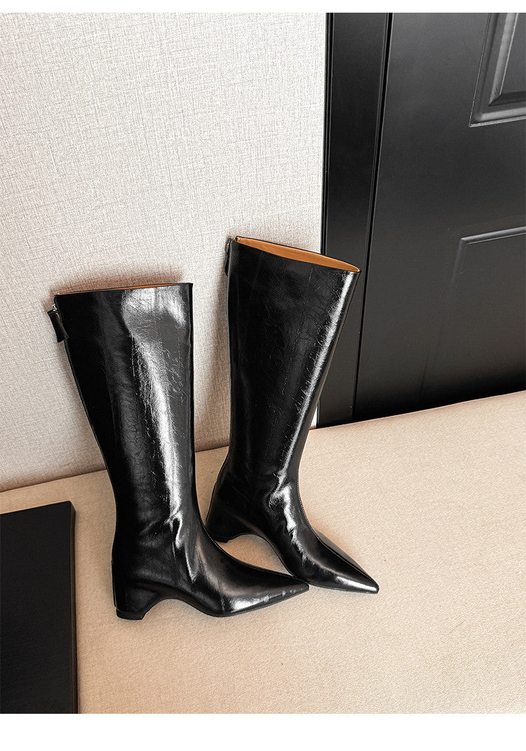 Karin Luna Elegant Style Pointed Toe Internal Height Increase Long Boots
